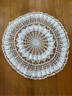 Handmade White Crocheted Doily Round Table Centerpiece